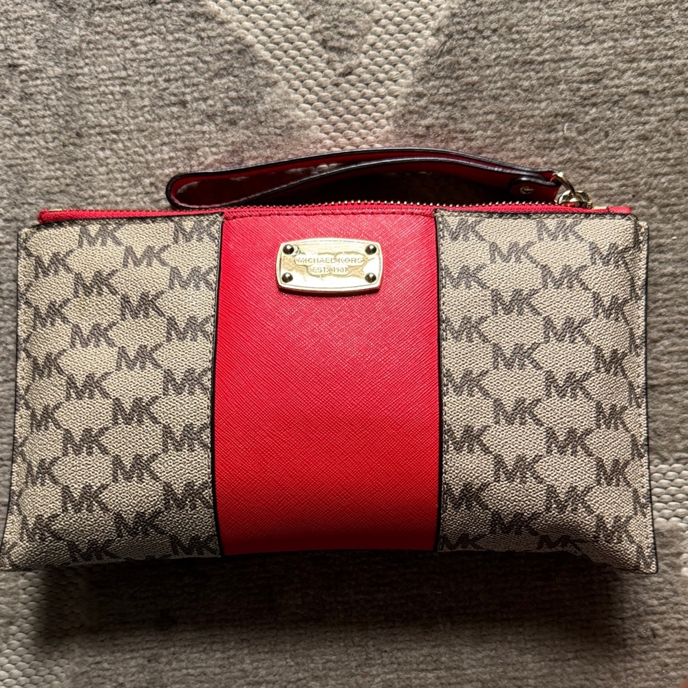 Michael Kors Red and Signature Logo Wristlet